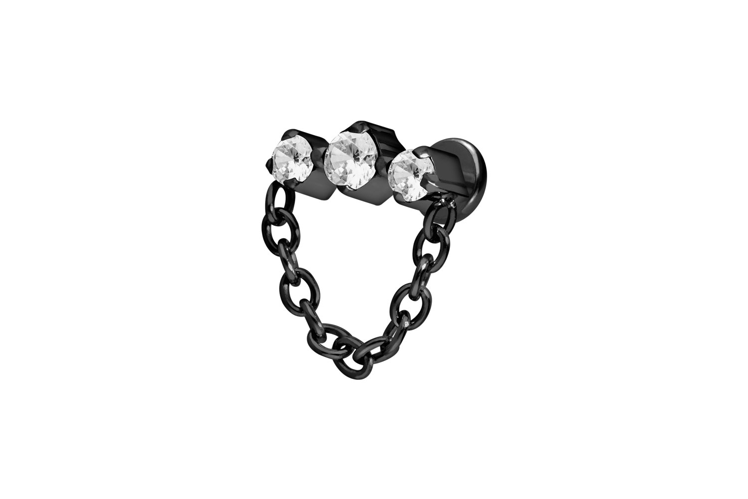 Titan Labret Piercing mit Innengewinde 3 EINGEFASSTE KRISTALLE + KETTE